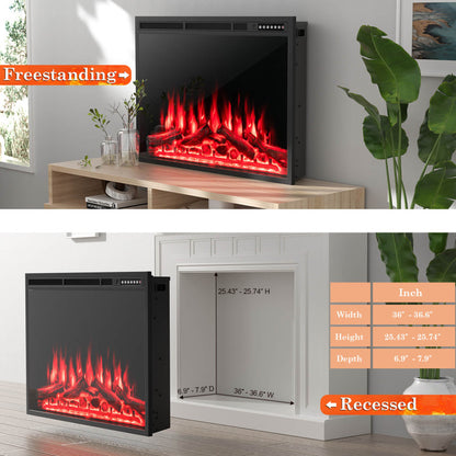 Electric Fireplace Recessed with Adjustable Flames