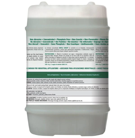 SIMPLE GREEN Industrial Cleaner and Degreaser, Pail, Concentrated - Alcohol-Based Formula, Ideal for Equipment, Machinery, Facility Maintenance, 5 gal