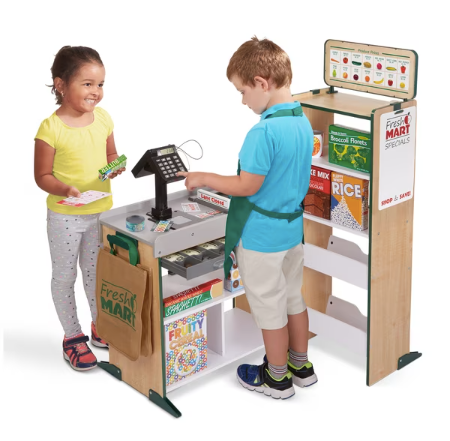 Melissa & Doug Fresh Mart Grocery Store - Materials Wood, Plastic, Metal, Electronics, Color Multi, Recommended Age 3+ Years, includes 45 pieces