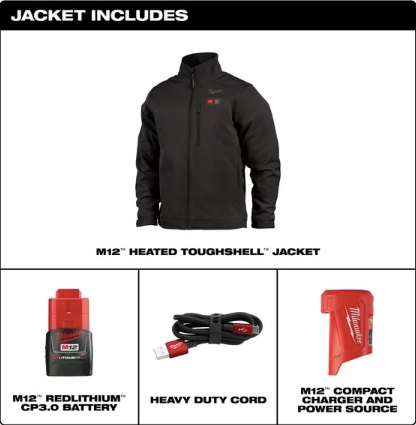 Milwaukee Tool Heated Jacket Kit - M12 Heated TOUGHSHELL Jacket Kit, Black, Advanced Heat Technology with Adjustable Waist, For Men, X-Large