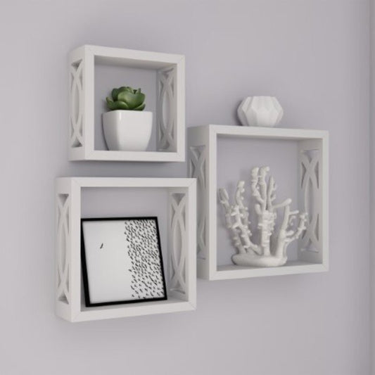 Floating Shelves Wall Set with Hidden Brackets, 3 Sizes to Display Decor, Hardware Included (White)