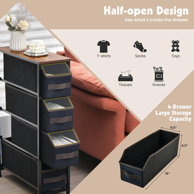 Vertical Narrow Dresser with 4 Removable Fabric Drawers