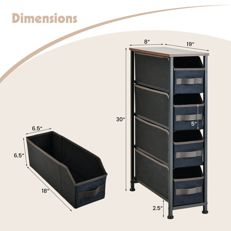 Vertical Narrow Dresser with 4 Removable Fabric Drawers