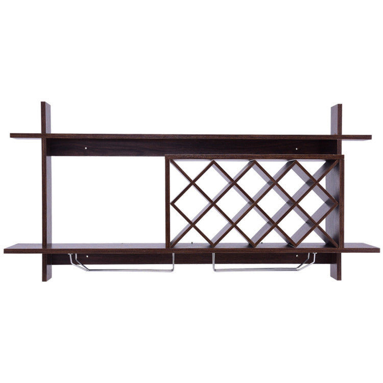 47.5 Inch Wall Mount Wine Rack with Glass Holder and Storage Shelf
