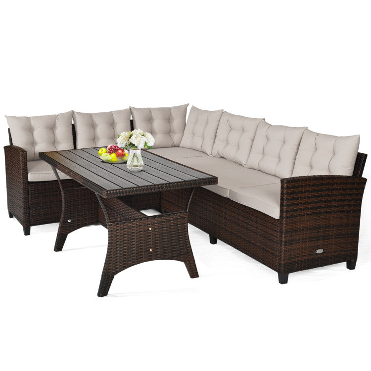 3 Piece Hand-Woven Rattan Outdoor Sofa Set with Dining Table
