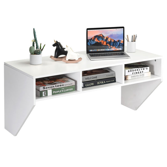 Wall-Mounted Floating Computer Table Desk with Storage Shelves