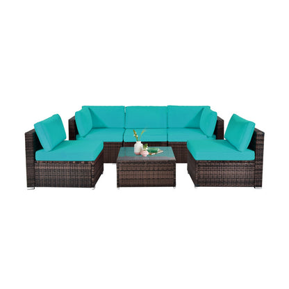 6 Piece Patio Rattan Furniture Set with Cushions