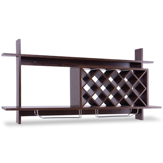 47.5 Inch Wall Mount Wine Rack with Glass Holder and Storage Shelf