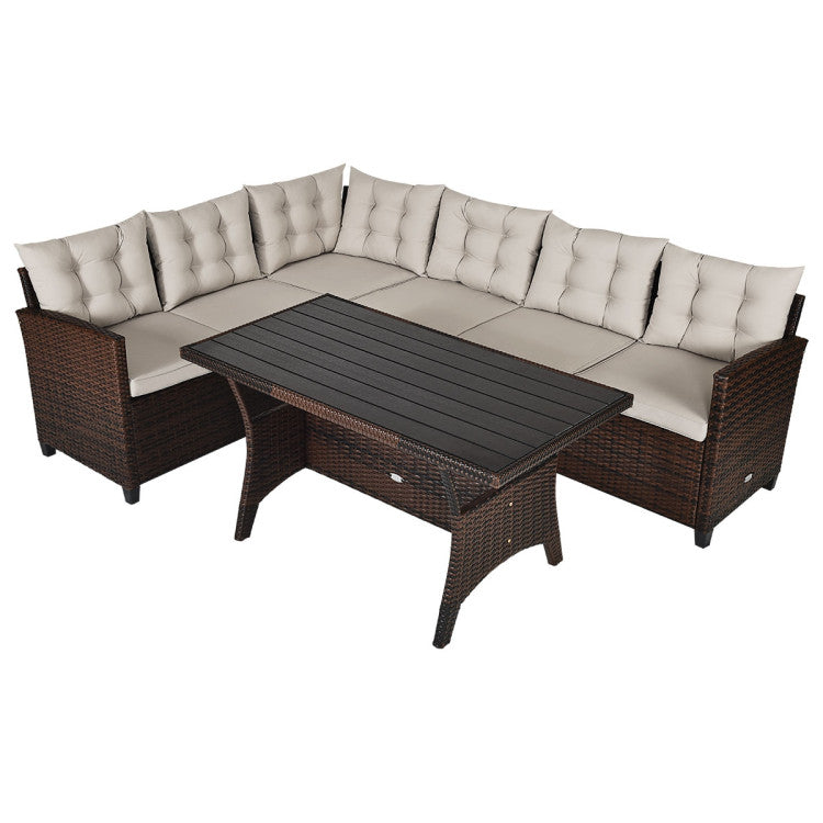 3 Piece Hand-Woven Rattan Outdoor Sofa Set with Dining Table