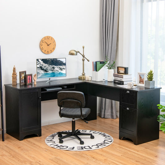 L-shaped Corner Computer Desk with Drawers