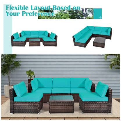 6 Piece Patio Rattan Furniture Set with Cushions