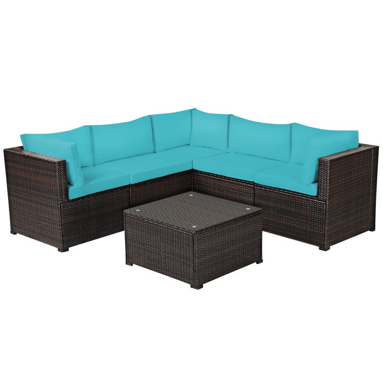 6 Piece Rattan Patio Sectional Sofa Set with Cushions for 4-5 Persons