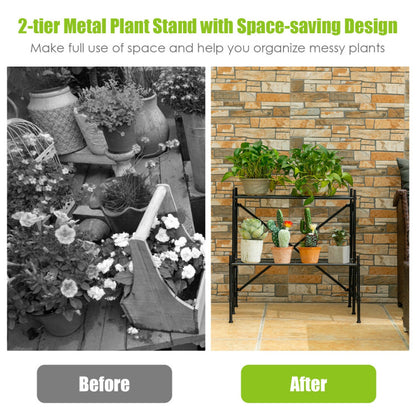 2-Tier Metal Plant Stand Garden Shelf