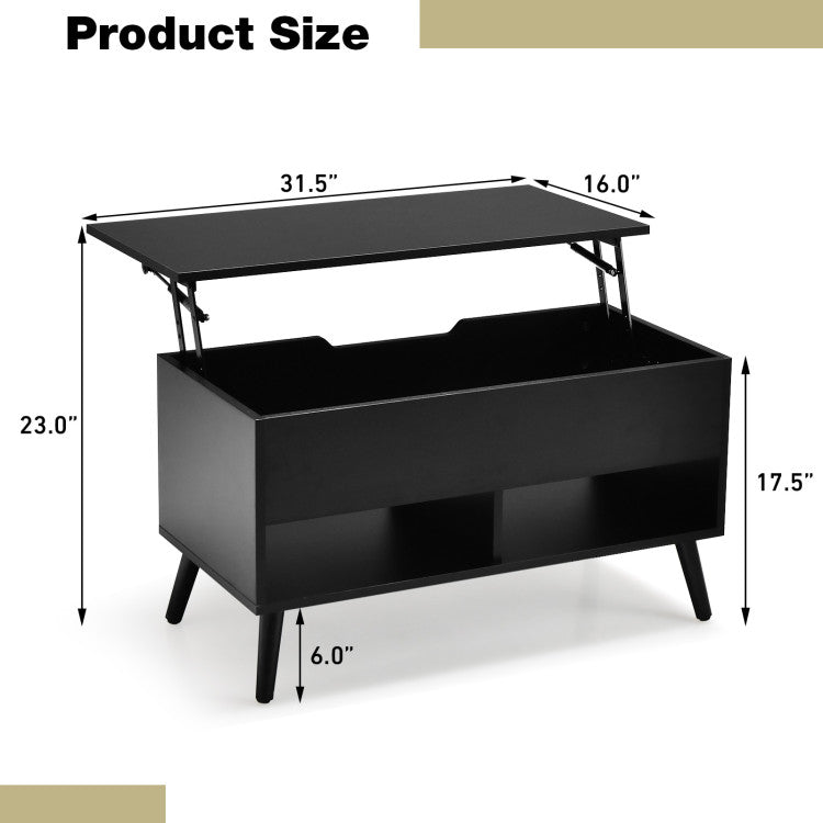 31.5 Inch Lift-Top Coffee Table with Hidden Storage and 2 Open Shelves