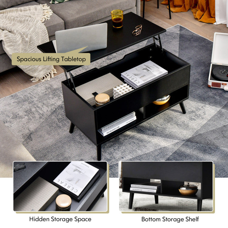 31.5 Inch Lift-Top Coffee Table with Hidden Storage and 2 Open Shelves