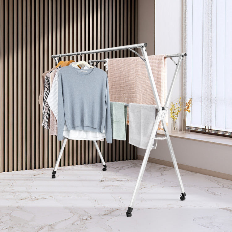 Foldable Steel Clothes Drying Rack with 4 Universal Wheels