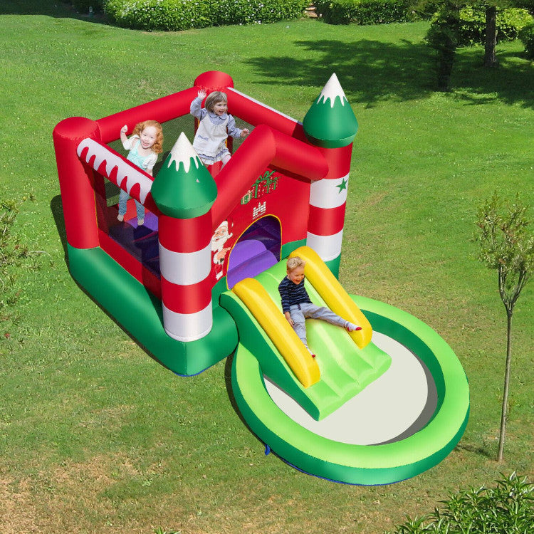 Inflatable Christmas-themed Bounce House with Blower for Kids Aged 3–10 Years