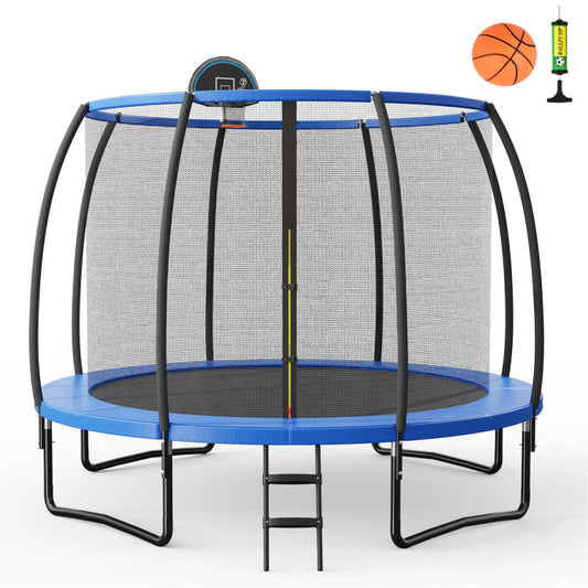 Recreational Trampoline with Basketball Hoop Safety Enclosure Net Ladder