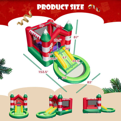 Inflatable Christmas-themed Bounce House with Blower for Kids Aged 3–10 Years