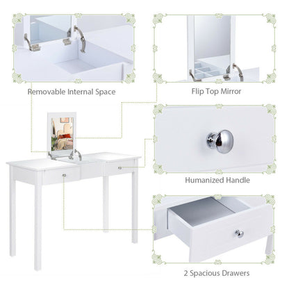 Modern Vanity Dressing Table with 1 Flip-Top Mirror and 2 Drawers