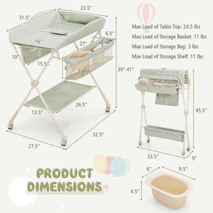 Baby Diaper Changing Table with Water Basin Wheel