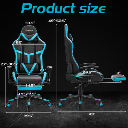 Massage Gaming Chair with Footrest and Headrest