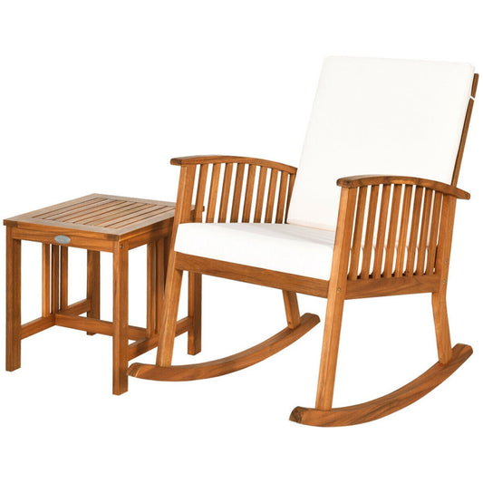 2-Piece Acacia Wood Patio Rocking Chair and Table Set