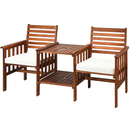 3-Piece Acacia Wood Outdoor Patio Table and Loveseat Set