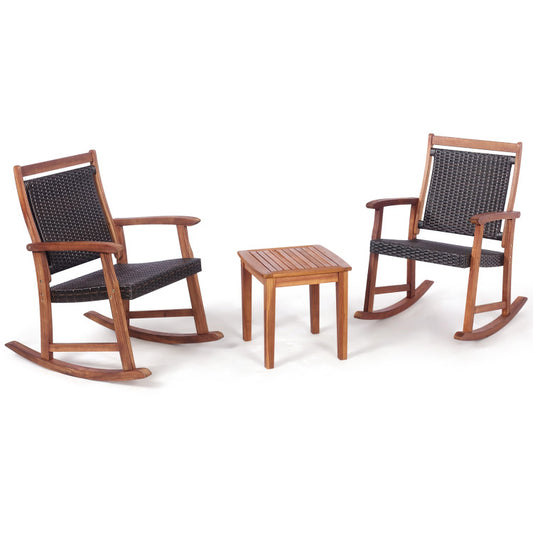 3-Piece Acacia Wood Patio Rocking Chair Set