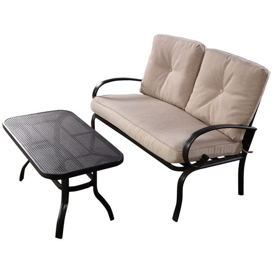 2-Piece Patio Outdoor Cushioned Seat Coffee Table