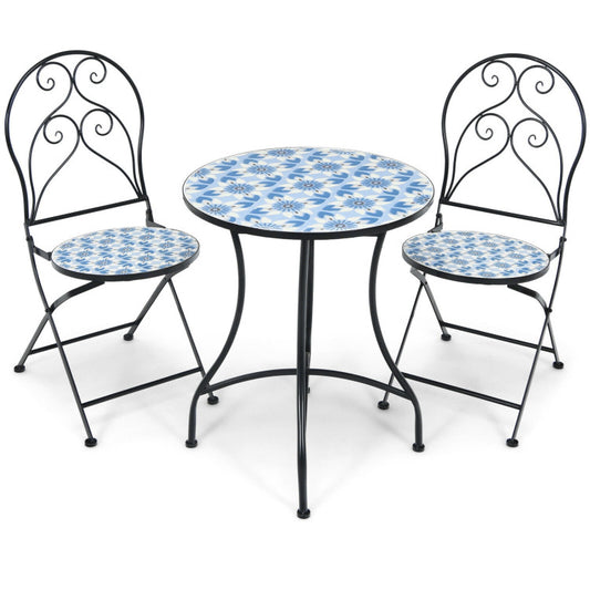3-Piece Patio Bistro Furniture Set with Mosaic Design