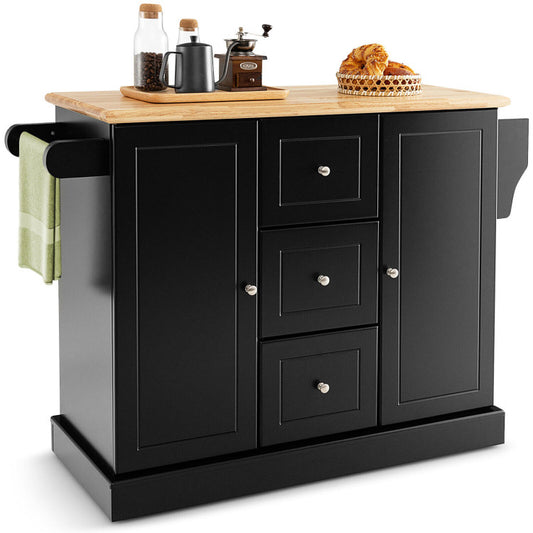 2-Door Large Mobile Kitchen Island Cart with Hidden Wheels and 3 Drawers