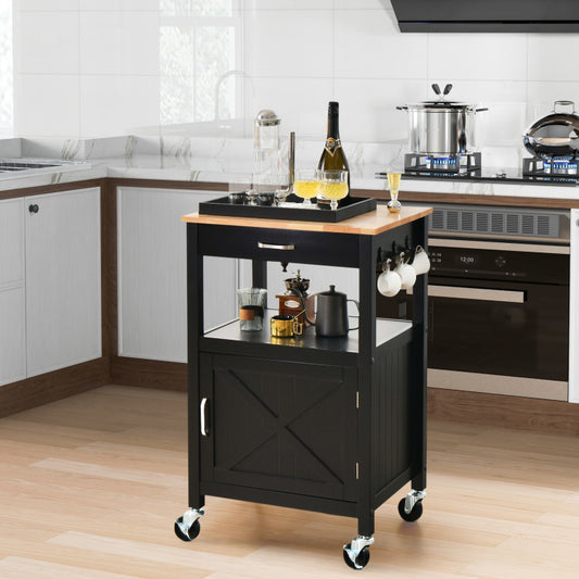 Rolling Kitchen Island Cart with Drawer and Side Hooks