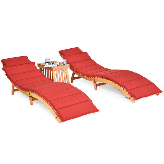 3-Piece Folding Patio Eucalyptus Wood Lounge Chair Set with Foldable Side Table