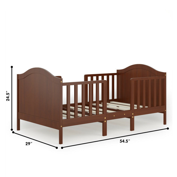 2-in-1 Classic Convertible Wooden Toddler Bed with Guardrails