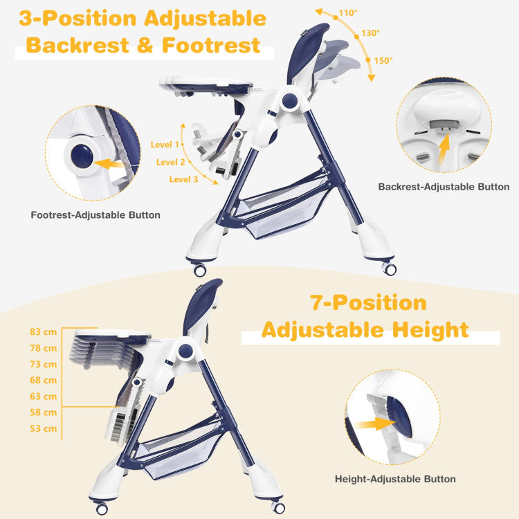 A-Shaped High Chair with 4 Lockable Wheels