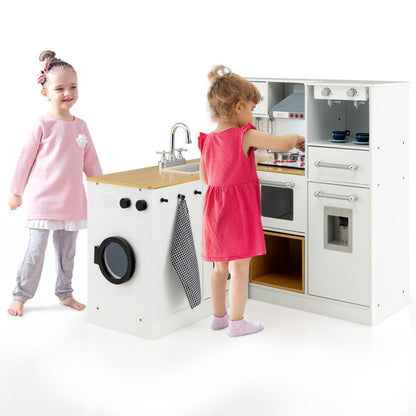 2-Pieces Wooden Kids Kitchen Playset with Light and Sound