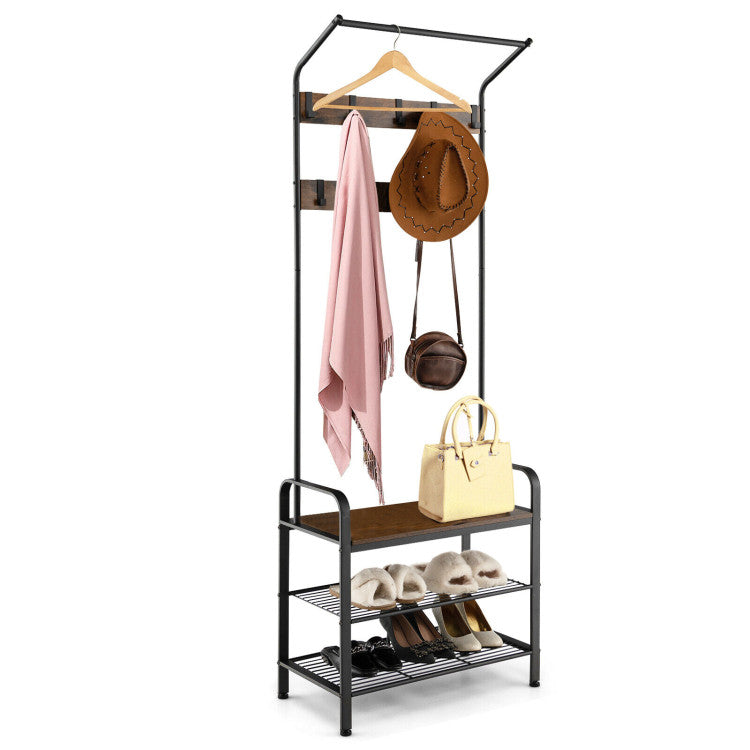 3-in-1 Industrial Hall Tree with Storage Shelf and 9 Hooks