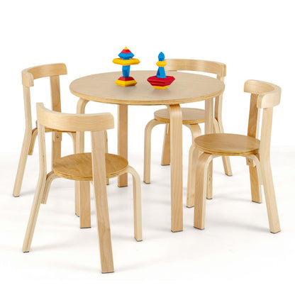 5-Piece Kids Wooden Curved Back Activity Table and Chair Set with Toy Bricks