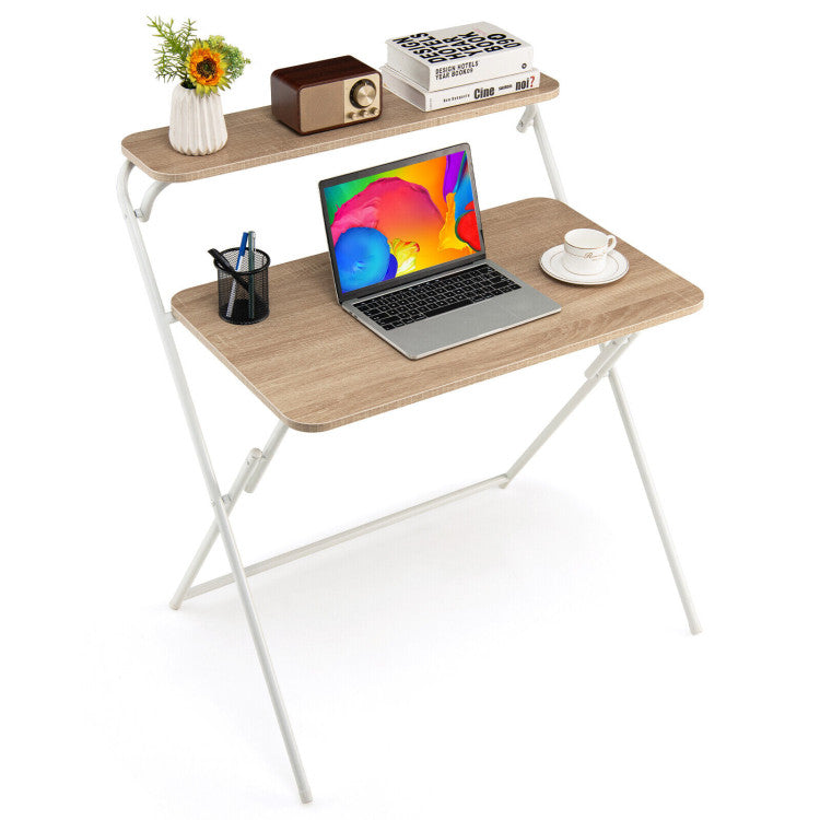 2-Tier Folding Computer Desk for Home or Office