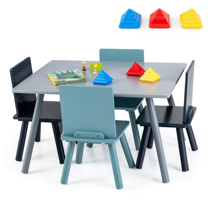 5 Piece Kids Wooden Activity Play Furniture Set with Building Blocks
