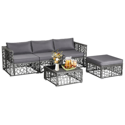 5 Piece Patio PE Rattan Wicker Sofa Furniture Set