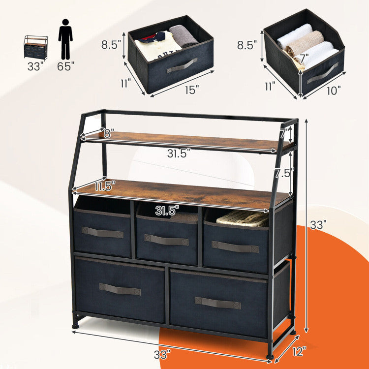 5 Drawer Storage Dresser with Fabric Bins
