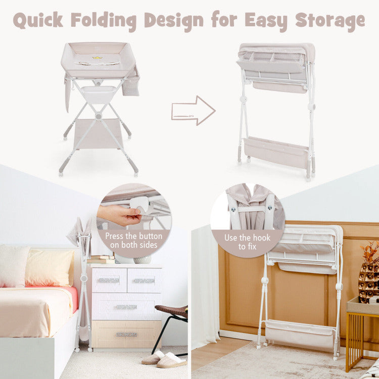 Foldable Baby Changing Table with Wheels