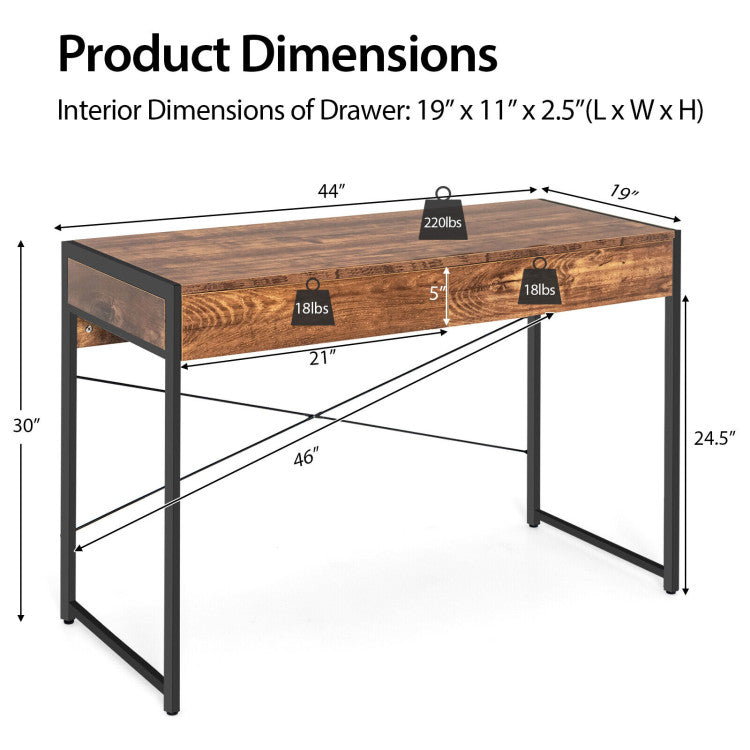 2-Drawer Home Office Desk with Steel Frame