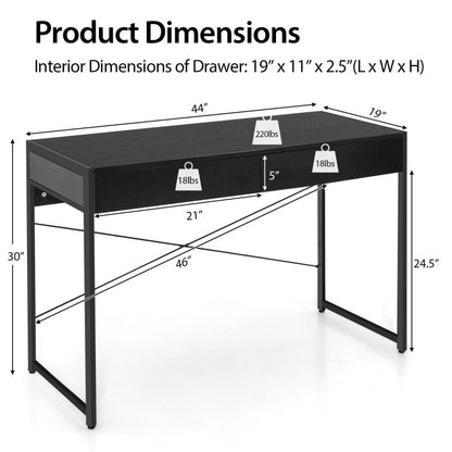 2-Drawer Home Office Desk with Steel Frame