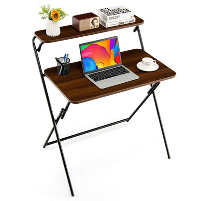 2-Tier Folding Computer Desk for Home or Office