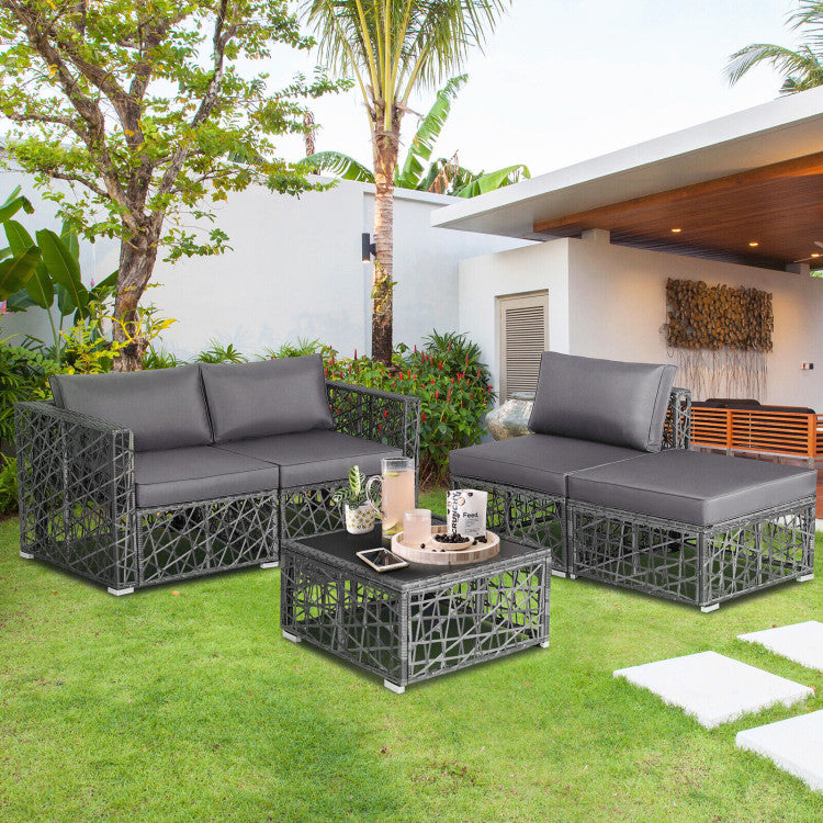 5 Piece Patio PE Rattan Wicker Sofa Furniture Set