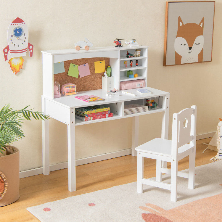 Kids Desk and Chair Set with Hutch and Bulletin Board