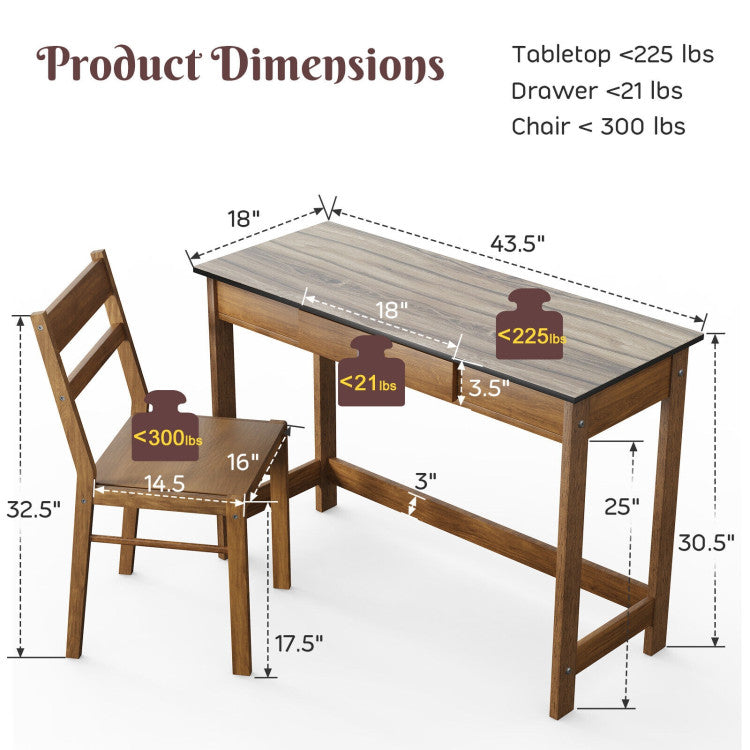 Kids Desk and Chair Set with Drawer